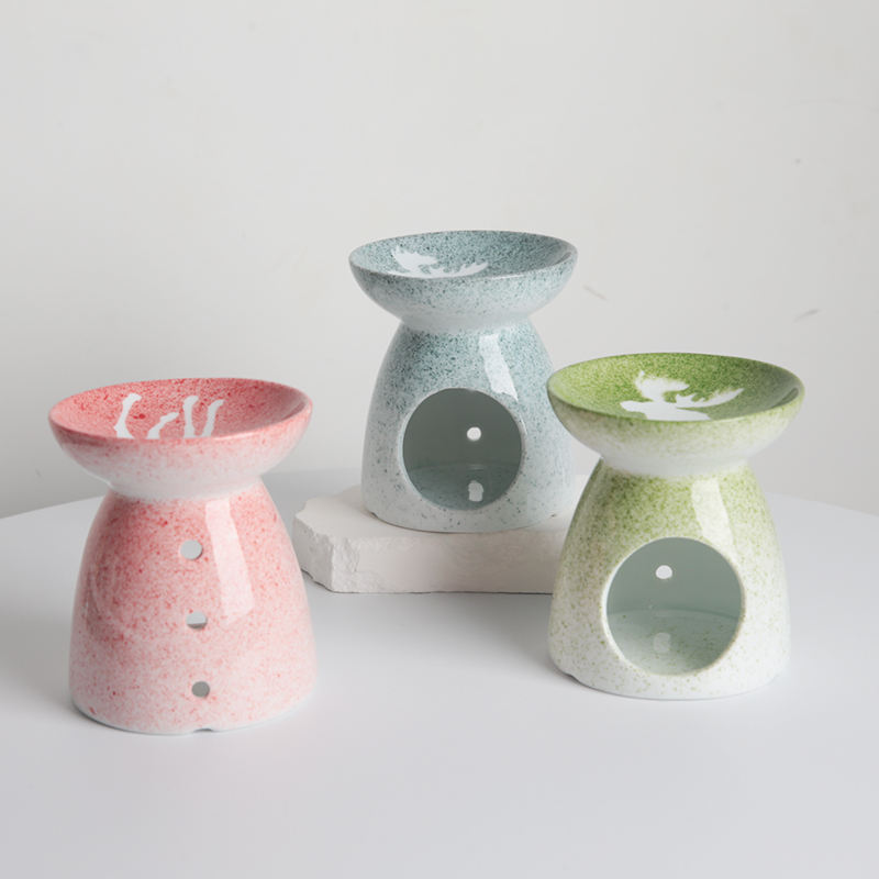 Colored Drawing Ceramic Tealight Candle Holder Burner Essential Oil Candle Wax Warmer Aromatherapy Aroma Ceramic Oil Diffuser