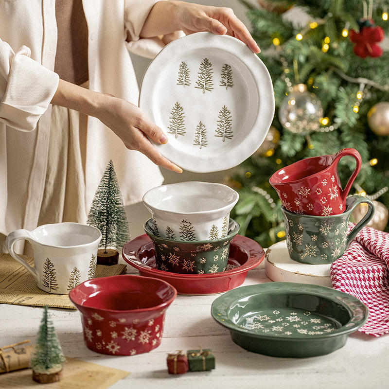 Christmas Decoration Supplies 2024 Cutlery Gifts Plates Ceramic Dessert Bowl Mug
