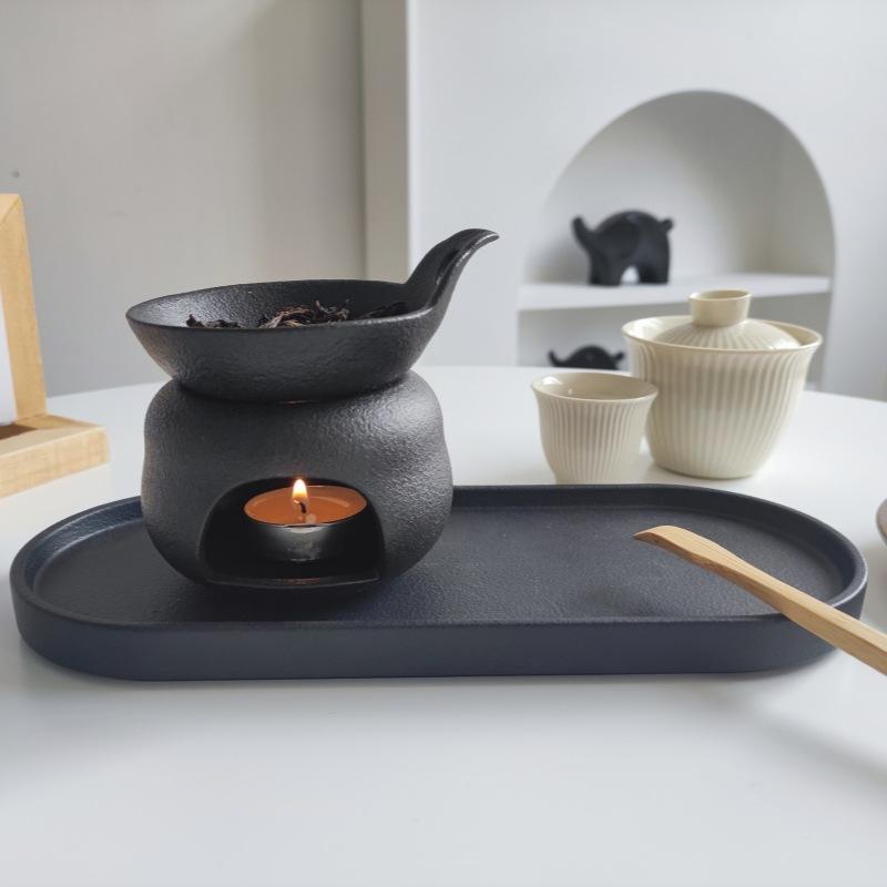 Custom Retro Matte Frosted Black Ceramic Aroma Essential Fragrance Scented Aromatic Incense Tea Light Tealight Oil Burner