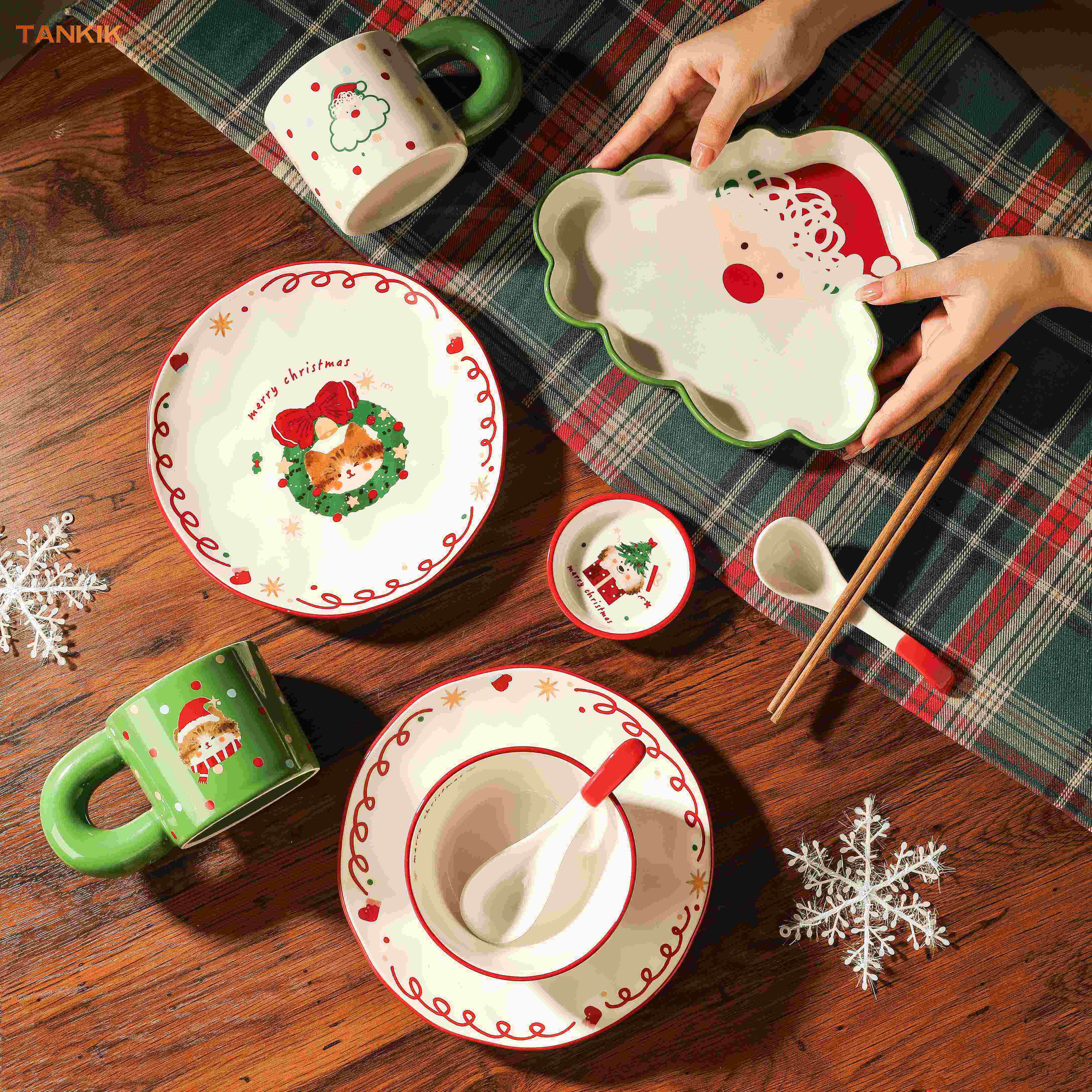 New  Cartoon Santa Claus Christmas Family Daily Friend Gift Mug Dinnerware Ceramic Porcelain Gift Bowl Plate Cup