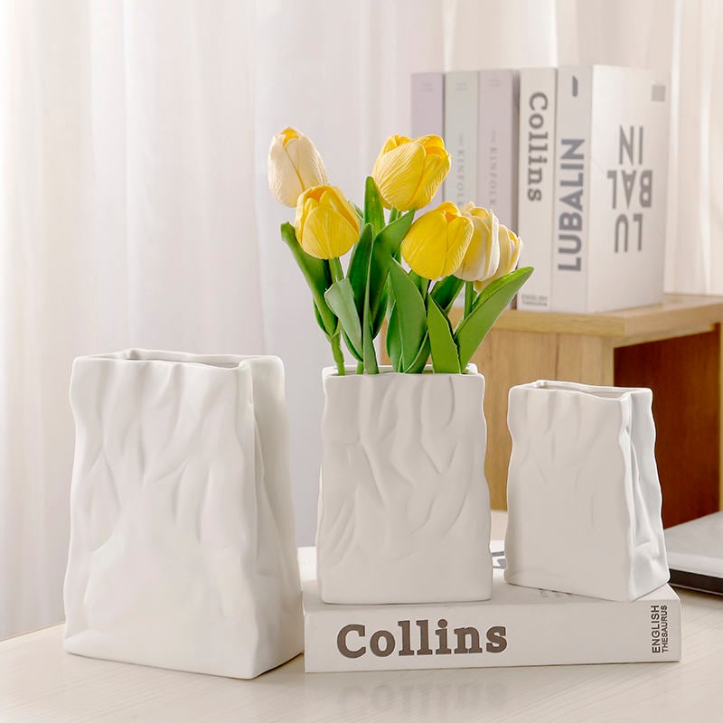 Fábrica de Sacos de Papel Rugoso Vaso Cerâmico para Vaso de Flores para Casa, Jardim, Mesa Branca para Decoração