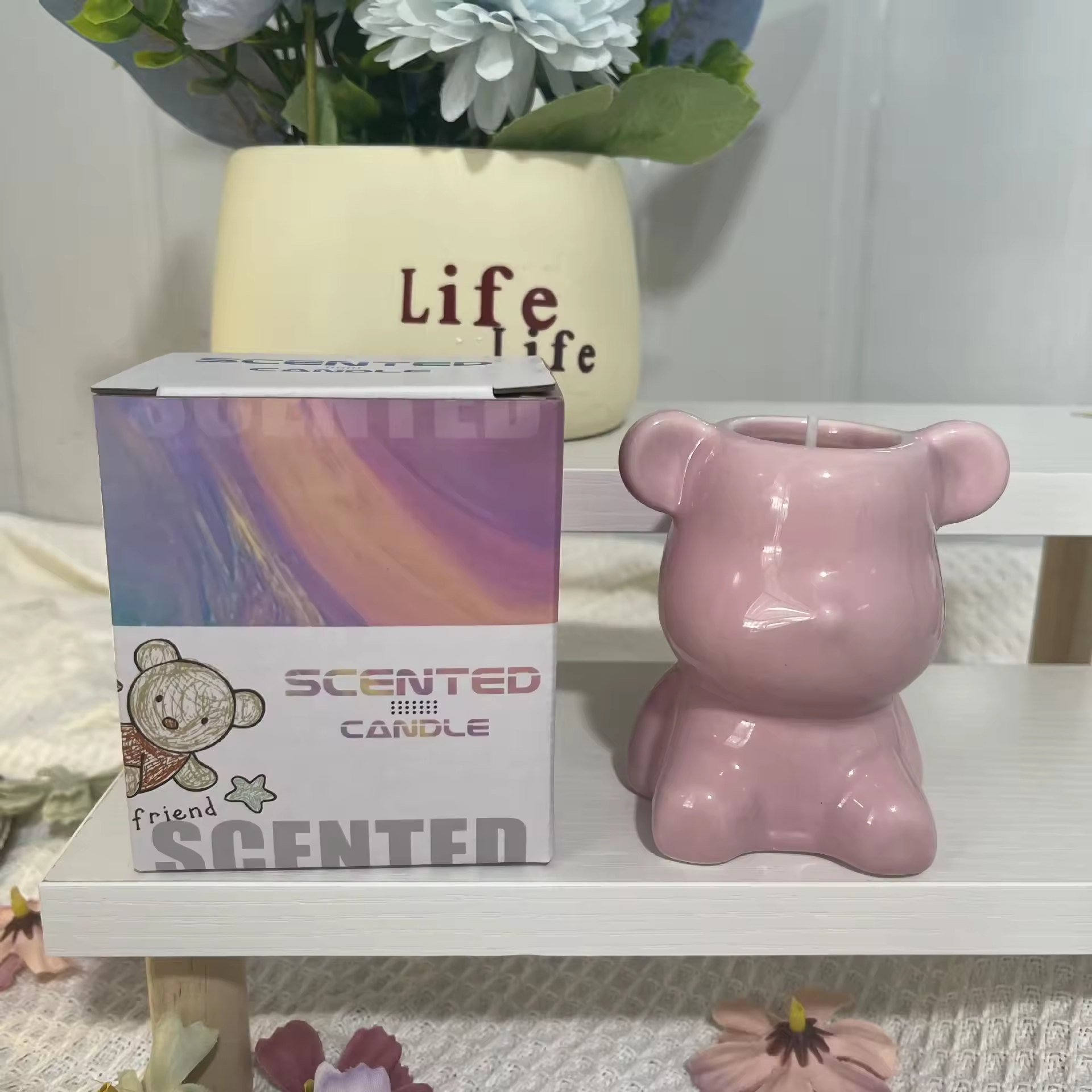 New Cute Ceramic Bear Shape Candle Jar Essential Oil Soy Wax Scented Candle Birthday Gift Girlfriend Companion Gift