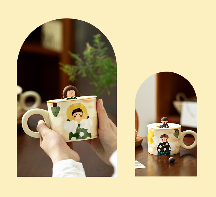 Cute Ceramic Mug with Lid Creative Couple Water Cup Home Breakfast Cup Coffee Cup