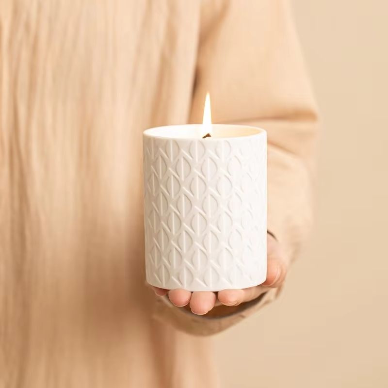 Envases Frasco Para Velas White Bulk Embossed Wholesale Custom Unique Vessel Ceramic Empty Scent Candle Jar for Candle Making