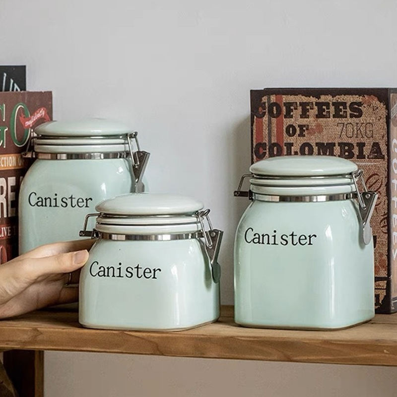 Modern Kitchen Food Jar Ceramic Tea Coffee Sugar Canister with Lid Jam Jar Storage Jars Set Large Capacity