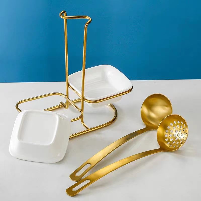 Hot Sale Ceramic Small Bowl Dining Table Spoon Holder Metal Rack Multifunctional Kitchen Spoon Ceramic Spoon Holder