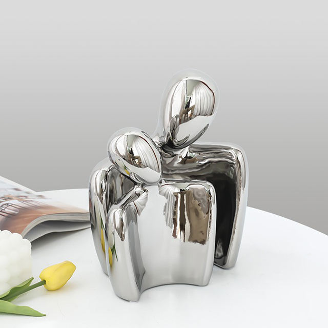 2025 Valentine's Day Gift Ideas Christmas Ornaments Silver Couples Ceramic love Couple Statue for Home Decor