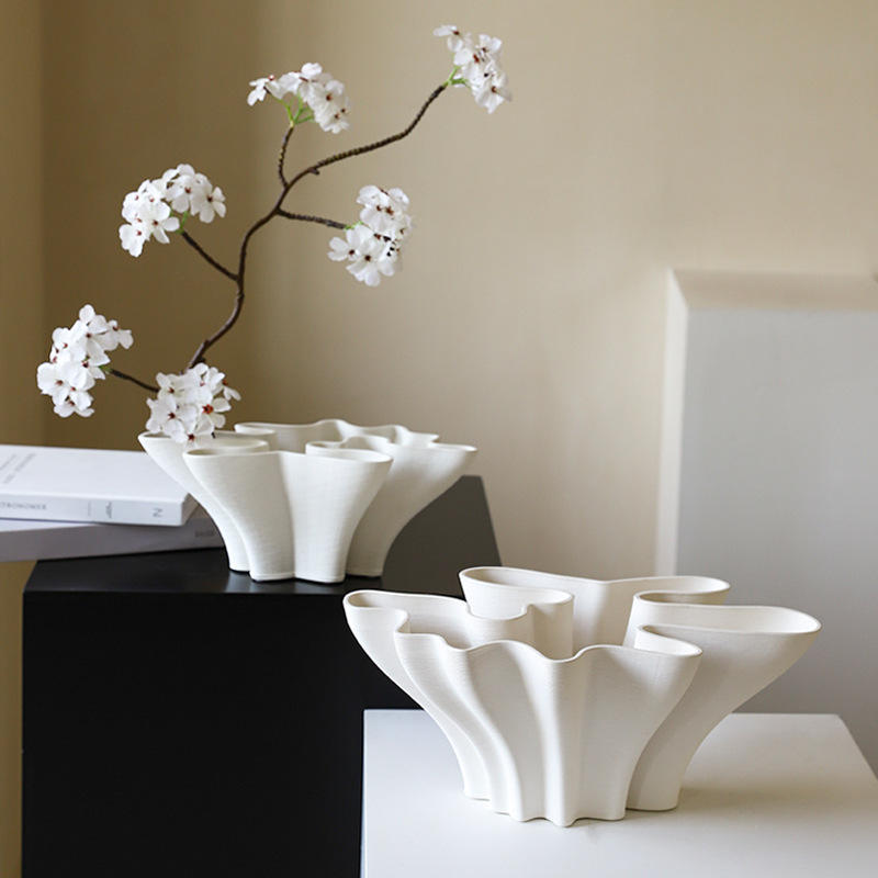 Minimalist Modern Ceramic Vase 3D Printing Vase Wave Design for Wedding Nordic Home Decor in Living Room or Hotel Porcelain Vase