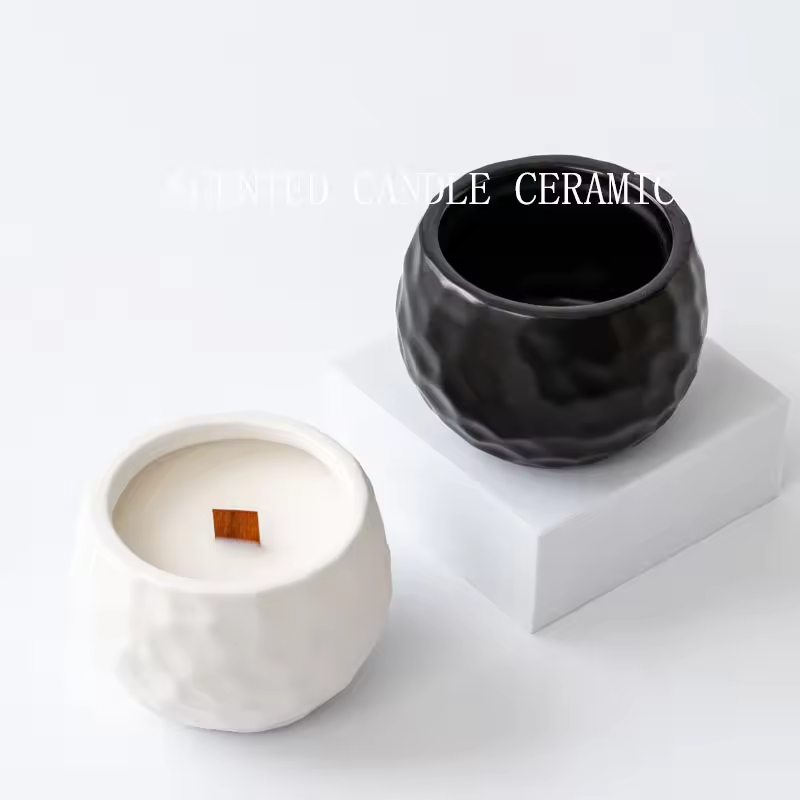 Semplice Barattolo in Ceramica per Cera Riempitivo Kitten Nero e Bianco Barattolo Vuoto per Cera Riempitivo