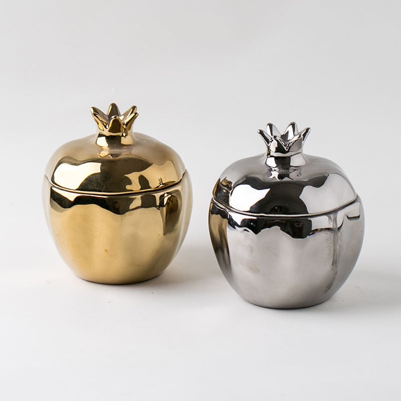 Apple Shape Gold Silver Reflective Surface With Lid Opaque Candle Jars Ceramic Candle Jar