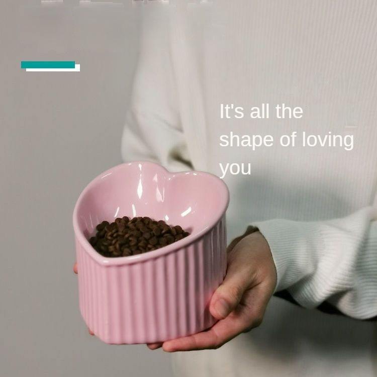 Ceramic Cat love Shape Bowl Oblique Mouth High Foot Neck Guard Food Anti-knocking Cat Accessories