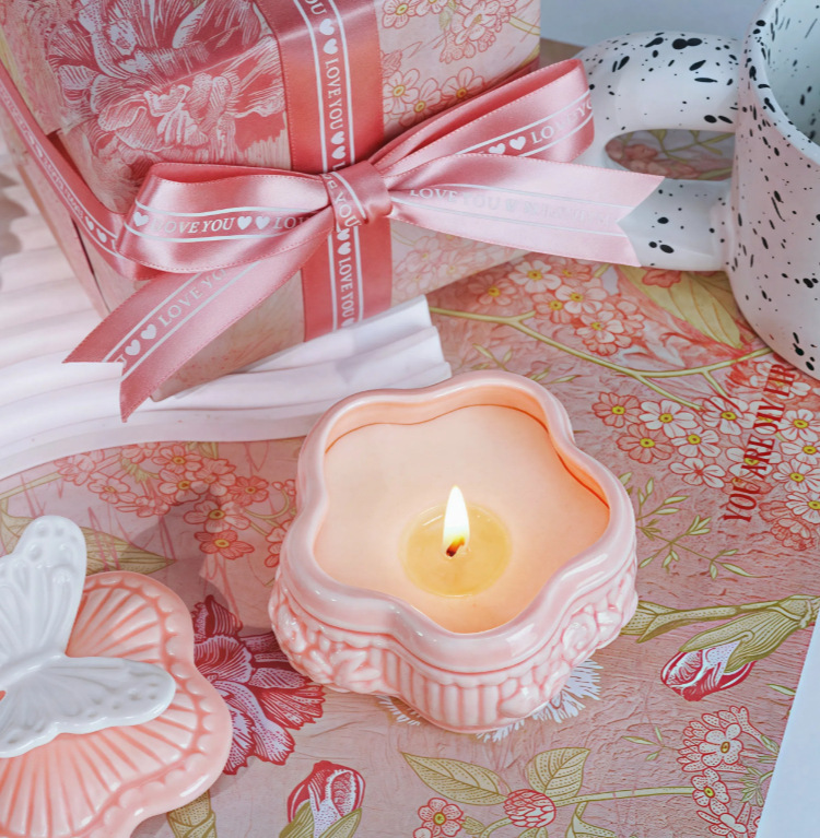 Offerta Speciale Barattolo Ceramico Rosa Romantico Candela Aromaterapia Confezione Regalo per Ragazze per Decorazione Casa