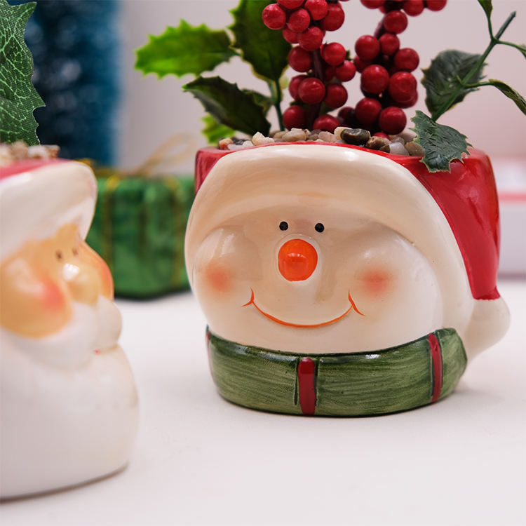 2025 Christmas Table Decoration Santa Claus Ceramic Potted Decoration Christmas Snowman Decoration