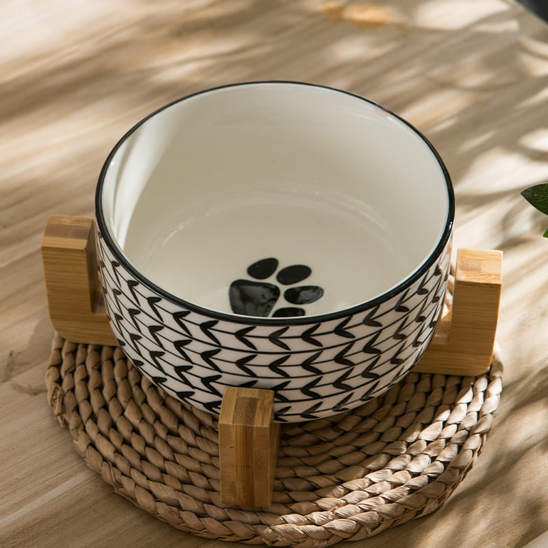 Creative Design Ins Style Custom Logo Ceramic Pet Food Dog Bowl Set with Stand