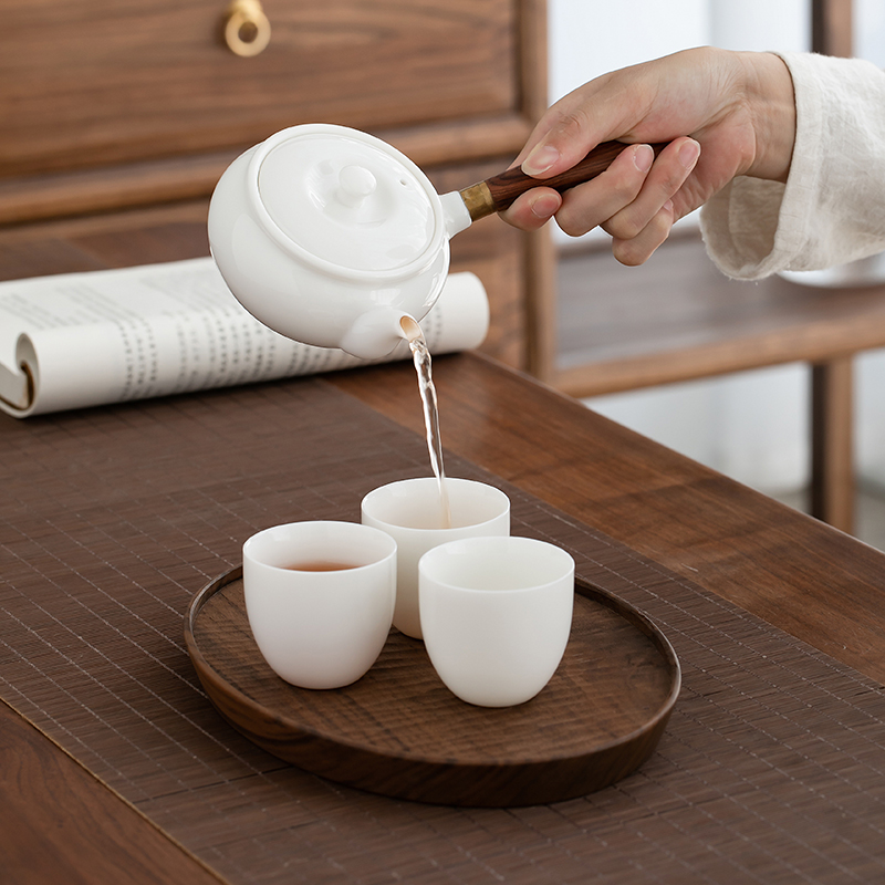 Kung Fu Tea Set High Grade Home Office Dehua White Ceramic Teapot Teacup Covered Bowl Complete Set Gift Set