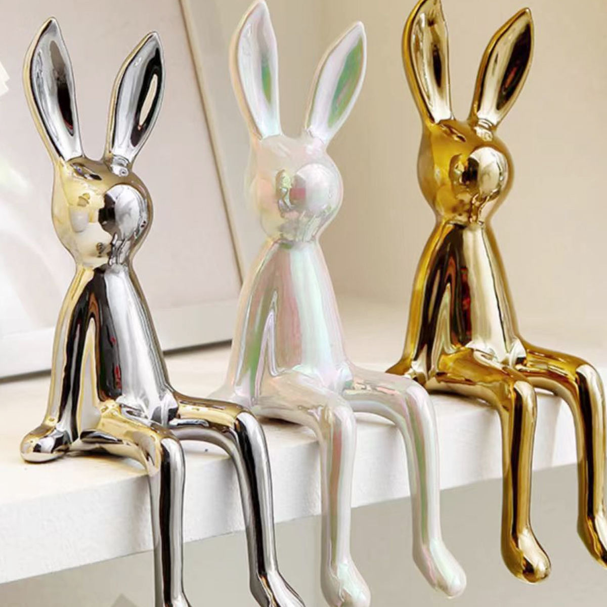 Home Decor Ceramic Crafts European Electroplated Rabbit Decoration Living Room Hotel Decoration Light Luxury Art Crafts Gift