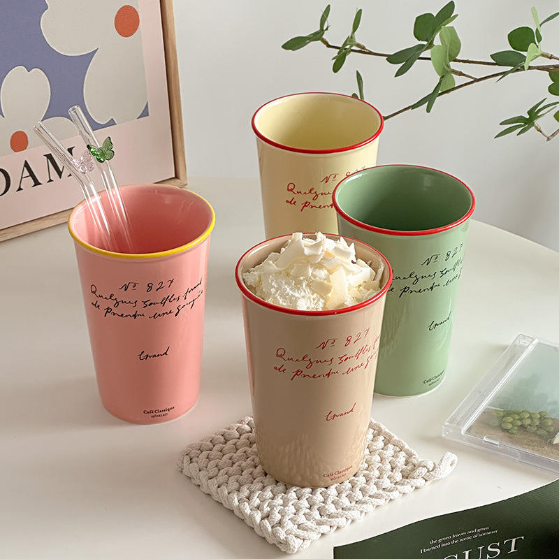 Custom Logo Korean Cream Color Paper Cup Style Vintage Mug Ceramic Coffee Cup Milk Cup