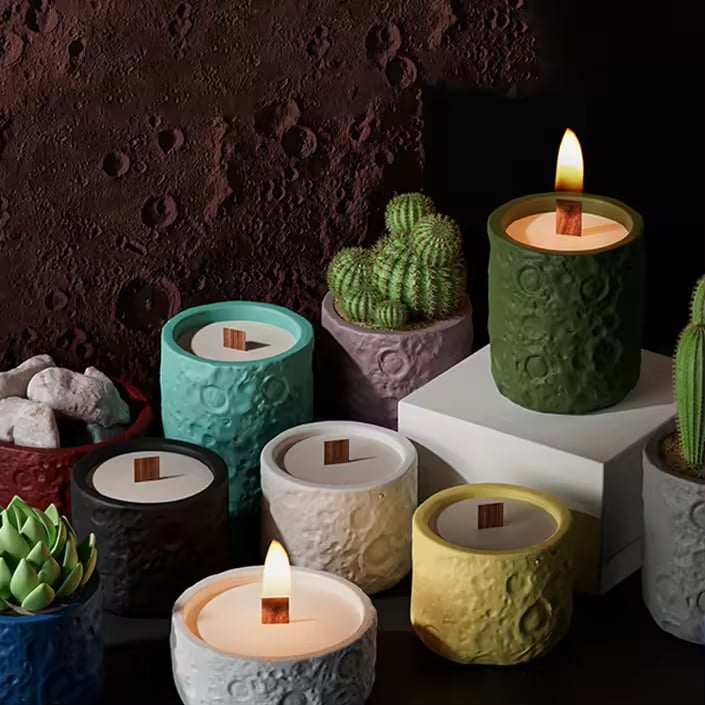 Custom Wholesale  Ceramic Candle Jar Embossed Empty Ceramic Candle Container Matte Candle Vessels