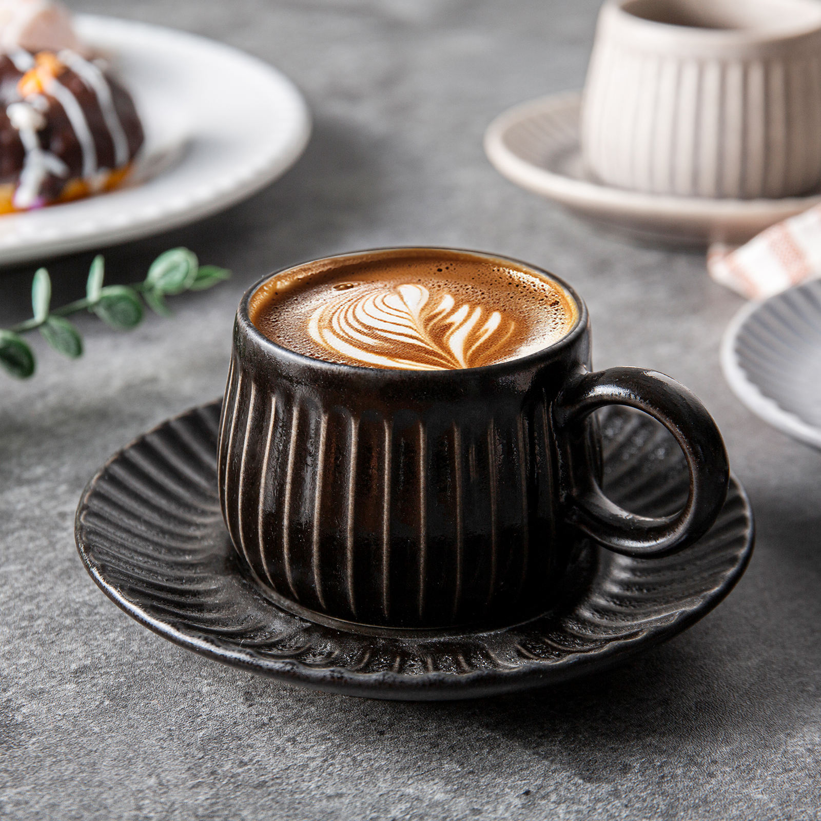Handmade Japanese Style Vintage Ceramic Coffee Cup with Saucer Set Tea Cups Latte Pottery Mugs Plates