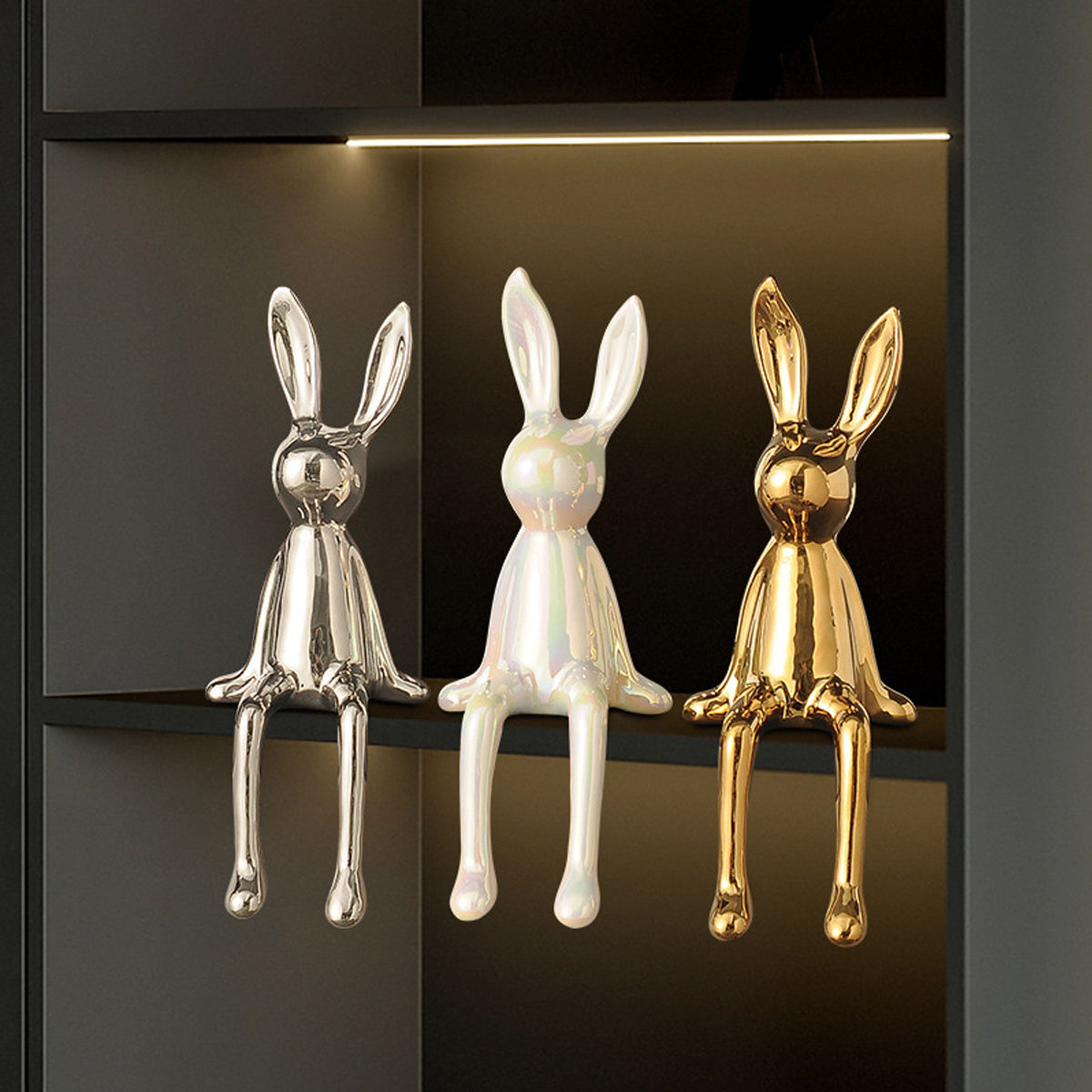 Home Decor Ceramic Crafts European Electroplated Rabbit Decoration Living Room Hotel Decoration Light Luxury Art Crafts Gift