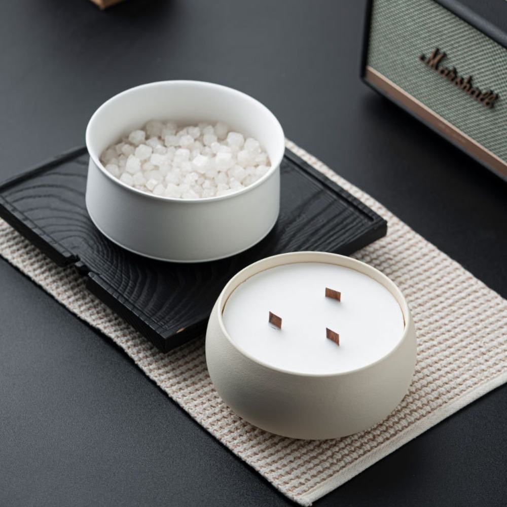 Custom Logo White Beige Large Bowl Shape Ceramic Empty Candle Making Container Vessels Jar