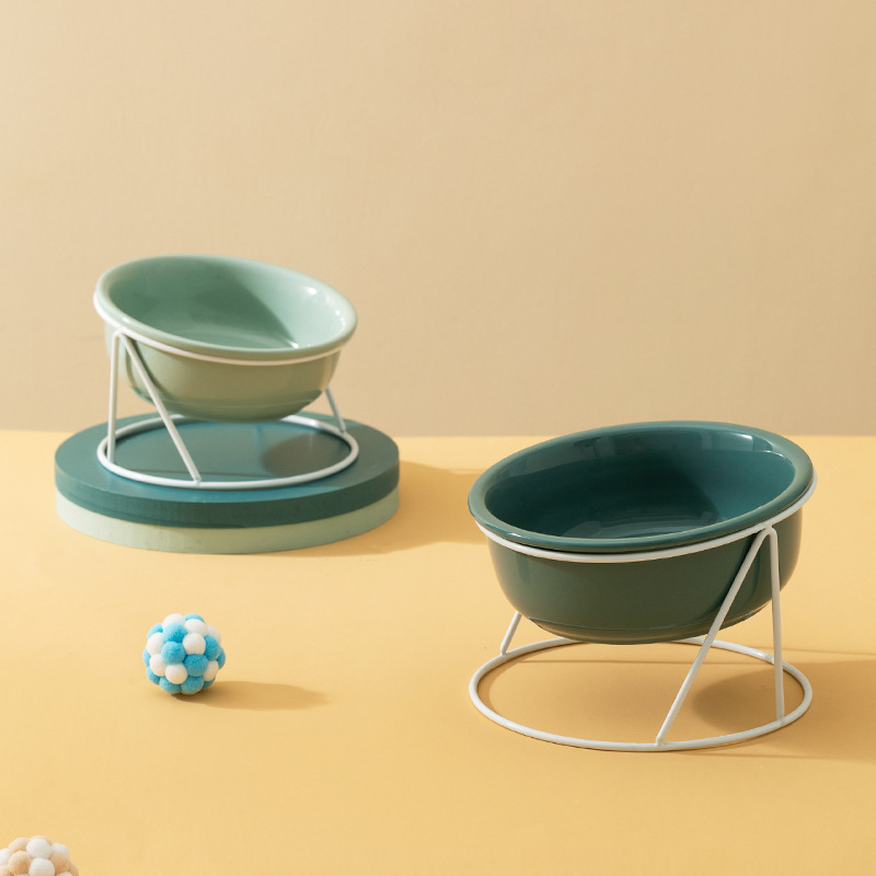 Pet bowl dog bowl cat Pet Ceramic Bowl Green White Ceramic Cat Bowl With Stand 