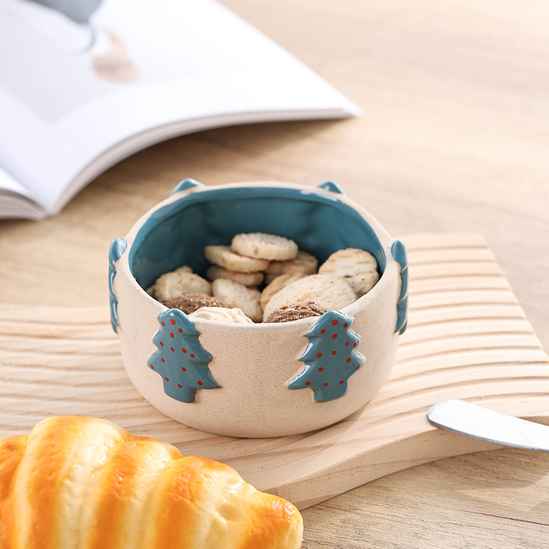Cute High Value Christmas Tree Bowl Dessert Fruit Bowl Ceramic Matte High Temperature Resistant