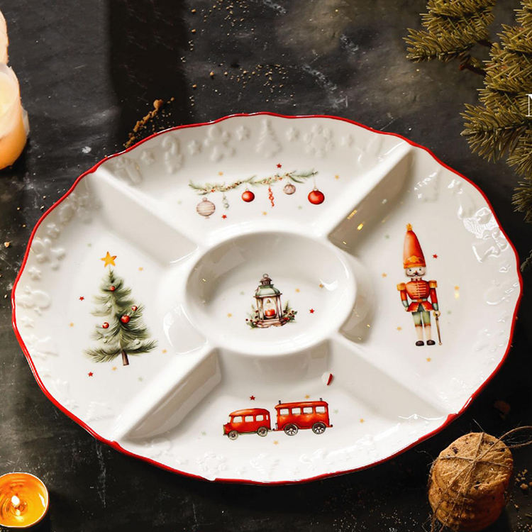 Luuks Rooi Rand Sinterklaas Sticker Dekoratiewe Stervorm Tafelware Portelien Bedienplate Kersteborde Keramiekplaat