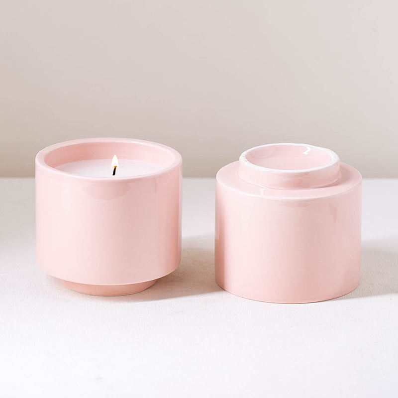 Pot Bougie Custom Pink Glazed Ceramic Candle Vessels Jar for Candles Luxury Candle Jar for Wedding Home Decor