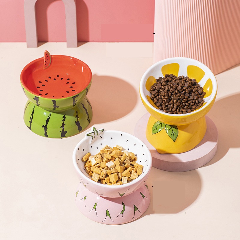 Manufacturer Fruit Design Tall Bowl Protection Cervical Ceramic Dog Cat Bowl