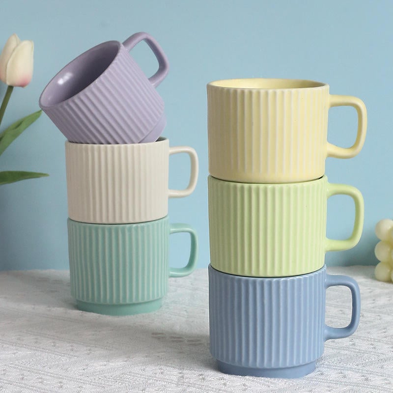 Manufacturer Ceramic Cup with Embossed Pattern Design Porcelain Coffee Mugs 14 oz Water Mike Tea Cups