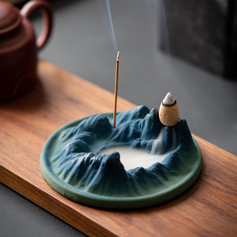 Porte-Bâtonnets d'Encens en Céramique brute de Taille et Design sur Mesure, Bleu Marine, Brûleur d'Encens à Cascade en Cône