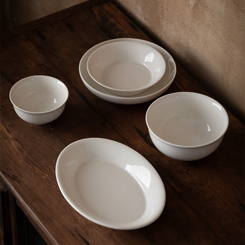 Dehua White Porcelain Tableware Set Home Ceramic Dinner Plate Bowl Small Set Fish Plate Soup Noodle Bowl