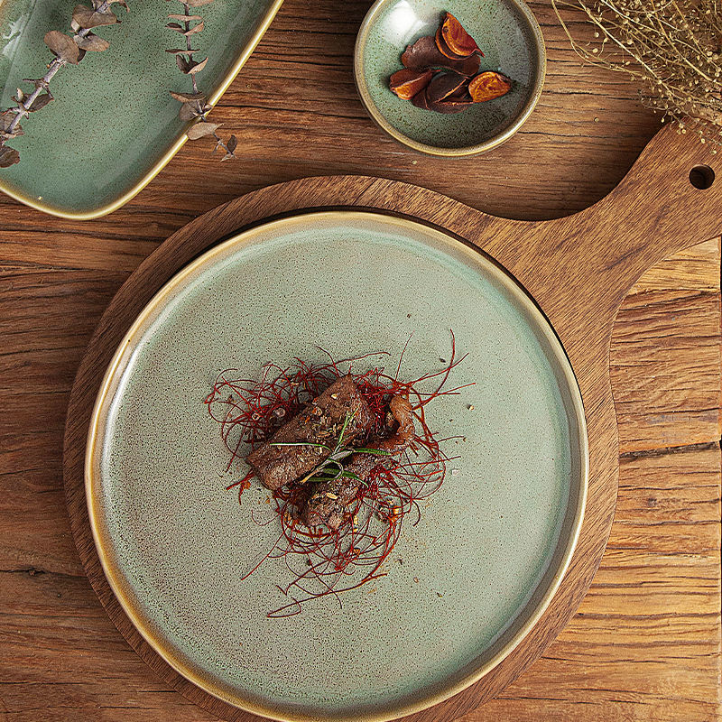 Factory Label Custom Irregular Green Ceramic Restaurant Plate Colored Dinner Dishes Porcelain Plates