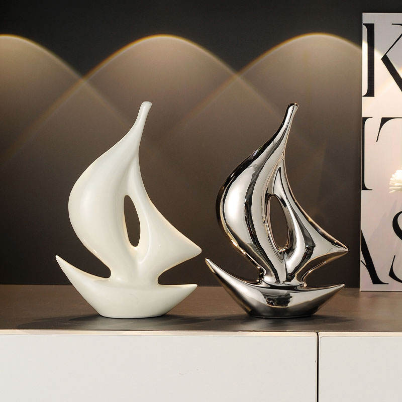 Simple Modern Ceramic Sailboat Statue Creative TV Cabinet for Living Room Home Decorative Crafts