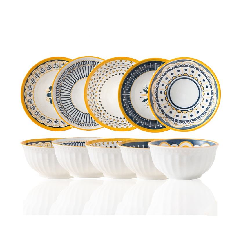 Nordic Style Creative Ceramic Bowl Dish Tableware Hand-Painted Luxury European Floral Pattern Plate for Home Use Packaged Dishes