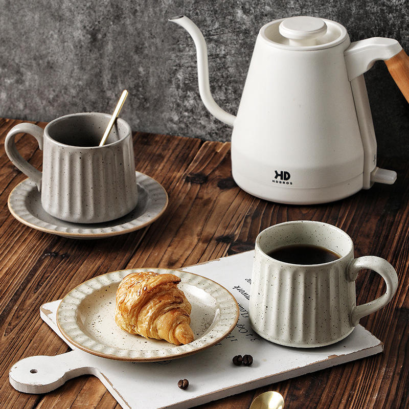 Custom Logo Nordic Ceramic Coffee Mug Pottery Cups Vintage Japanese Ceramic Coffee Cups and Saucers