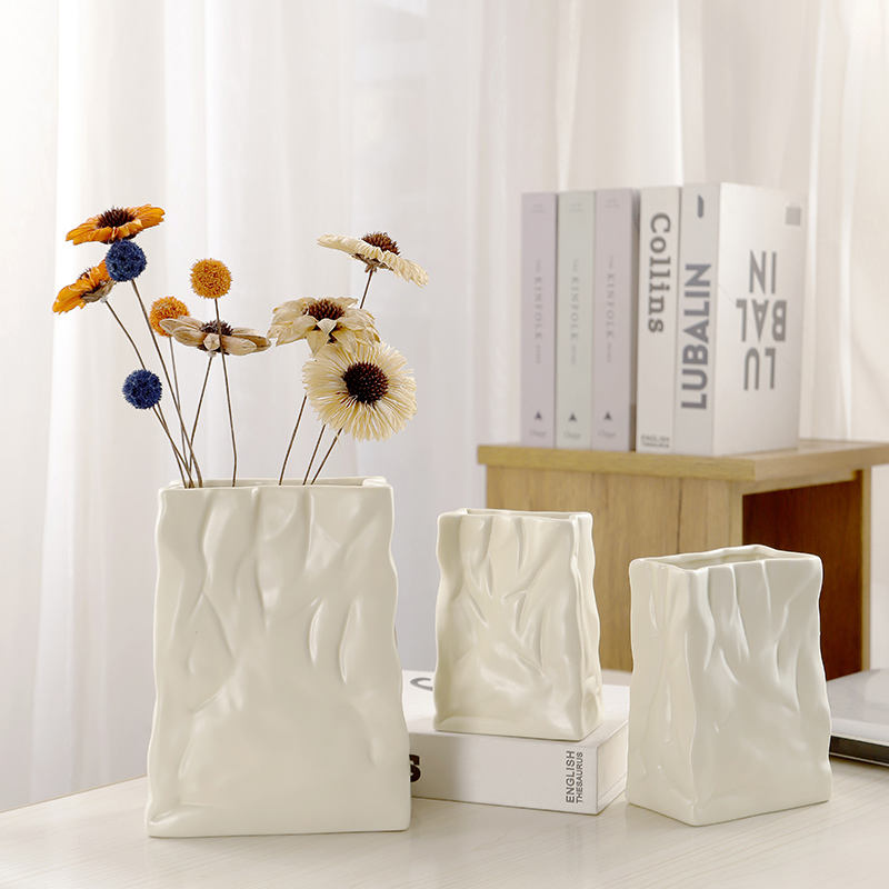 Fábrica de Sacos de Papel Rugoso Vaso Cerâmico para Vaso de Flores para Casa, Jardim, Mesa Branca para Decoração
