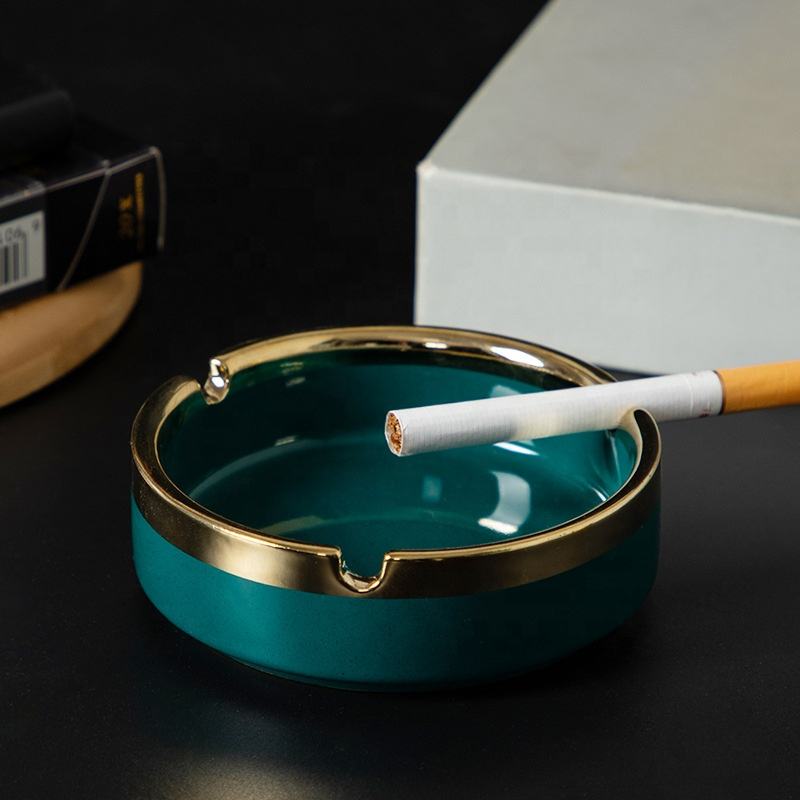 Custom Logo Porcelain Ash Tray With Lid Ceramic Round Multipurpose Geometric Windproof Decoration Smoking Cigarette Ashtrays