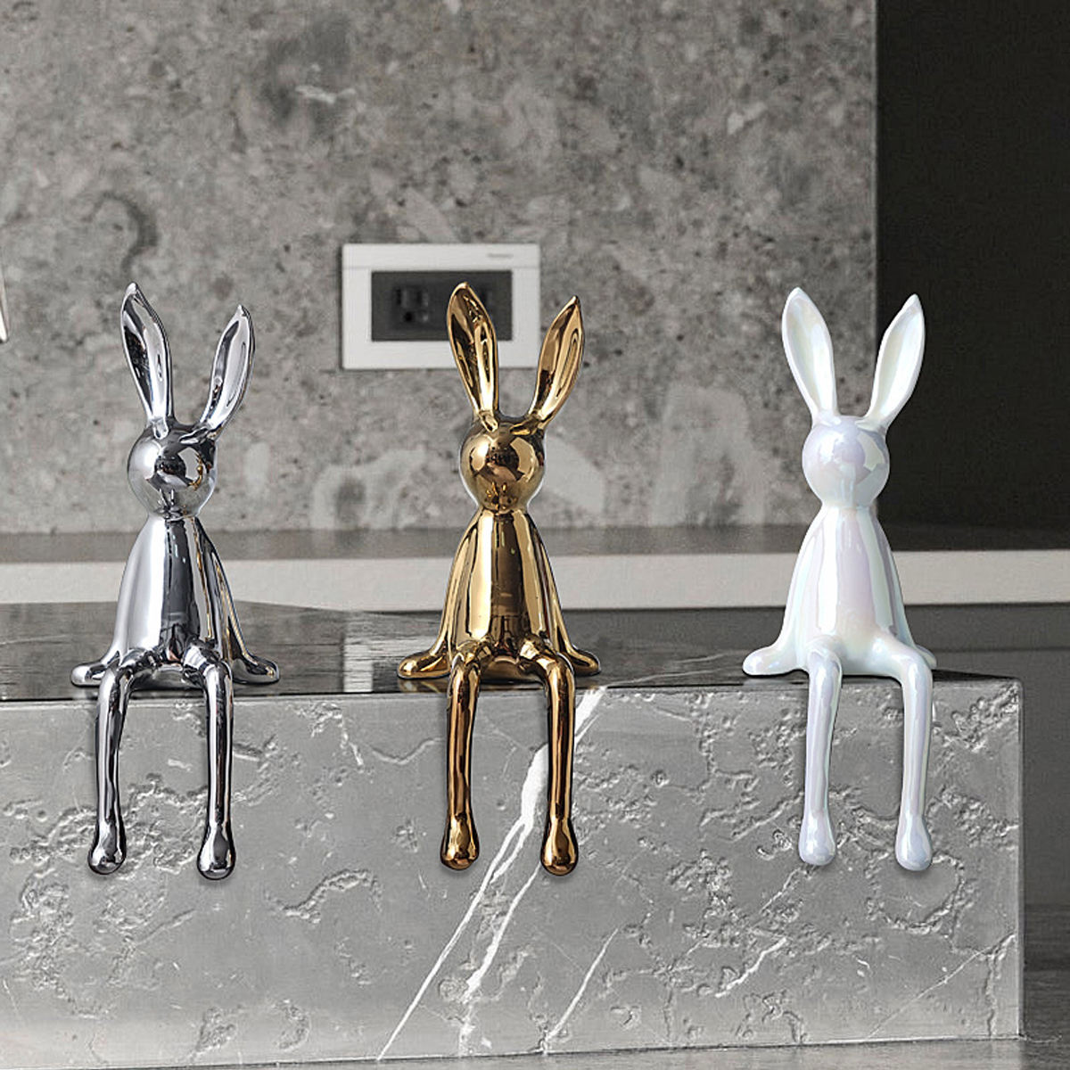 Home Decor Ceramic Crafts European Electroplated Rabbit Decoration Living Room Hotel Decoration Light Luxury Art Crafts Gift