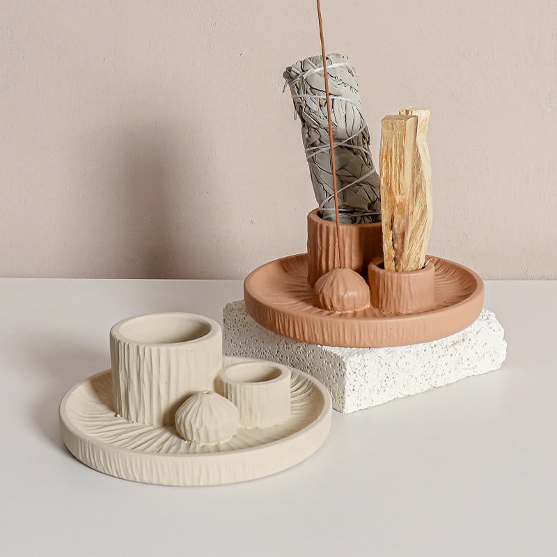 Nordic Cement Candle Holder Simple Sage Thread Incense Peru Holy Wood Home Decoration Container Base Tray