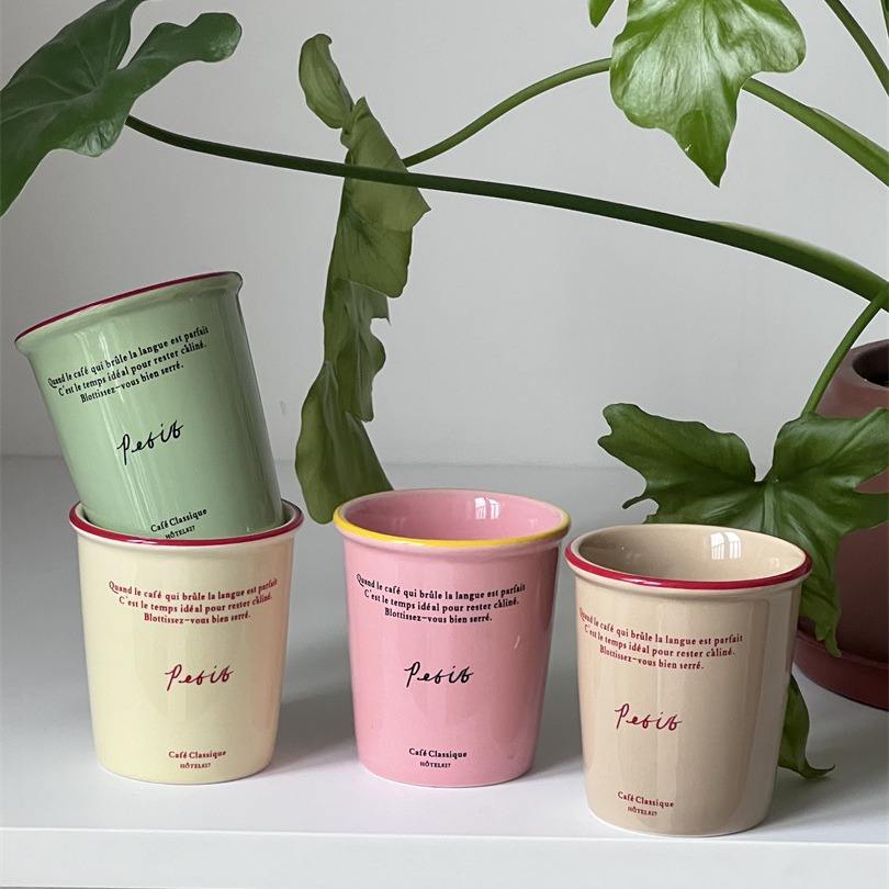 Custom Logo Korean Cream Color Paper Cup Style Vintage Mug Ceramic Coffee Cup Milk Cup