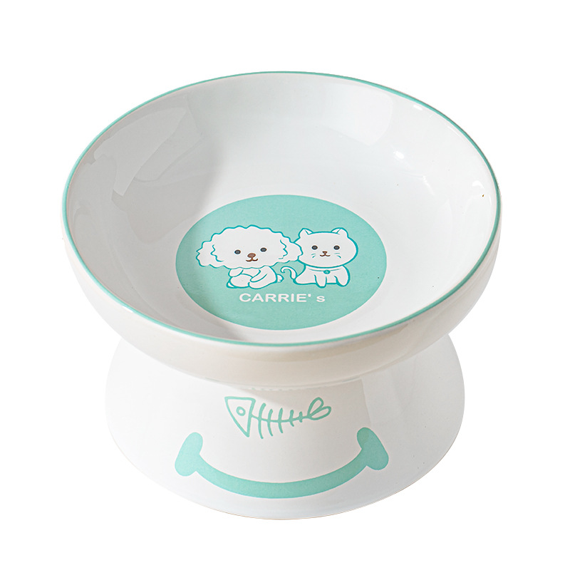 Easy Clean Round Durable Anti-slip Ceramic Cat Water Food Feeder Cartoon Printed Ceramic Puppy Dog Elevated Bowl for Cats Indoor