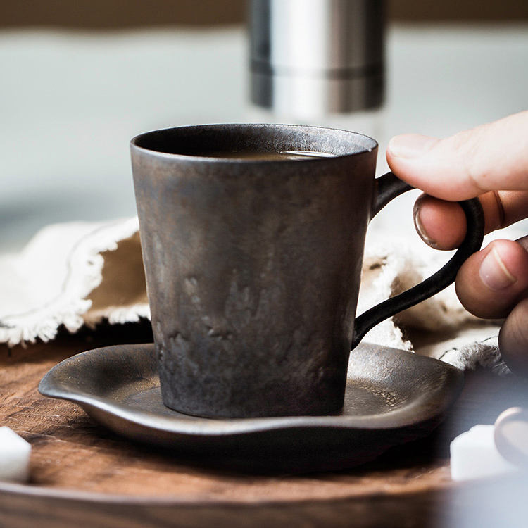 Hot Sale Porcelain Mug Ceramic Cup with Saucer Rustic Color Ceramic Coffee Mug Home Office Use