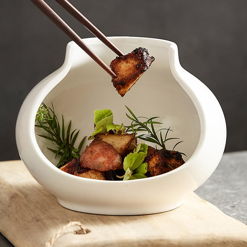 Vase Shaped Ceramic Show Plate Restaurant Hotel Dinnerware Sets Cold Dishes Soup Fruit Salad Sweet Dessert Serving Trays