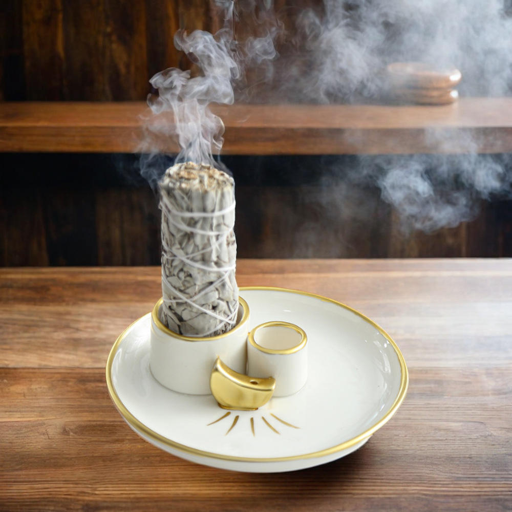 Sacred Palo Santo Incense Stick Burner, Sage Burning Bowl, Palo Santo Holder White Sage Smudge Bowl for Meditation Yoga Room