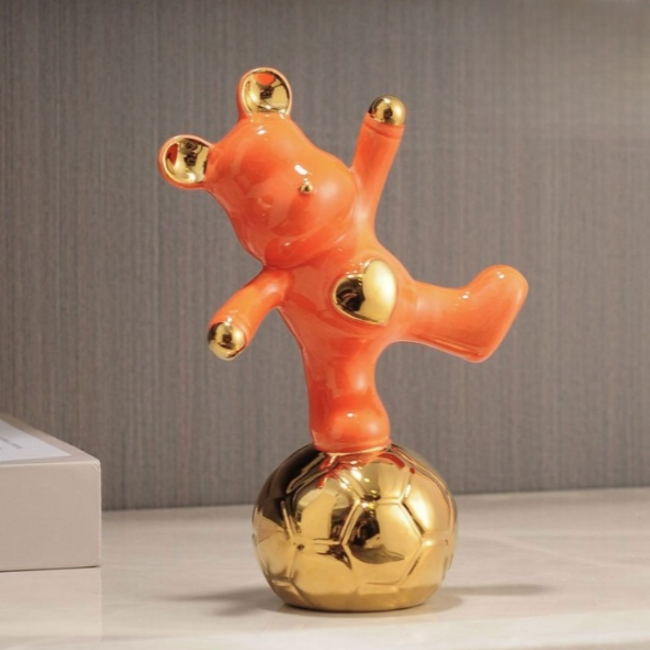 Creative Pottery and Enamel Interior Decoration Craft Gifts, Violent Football Bear Decorative Ornaments