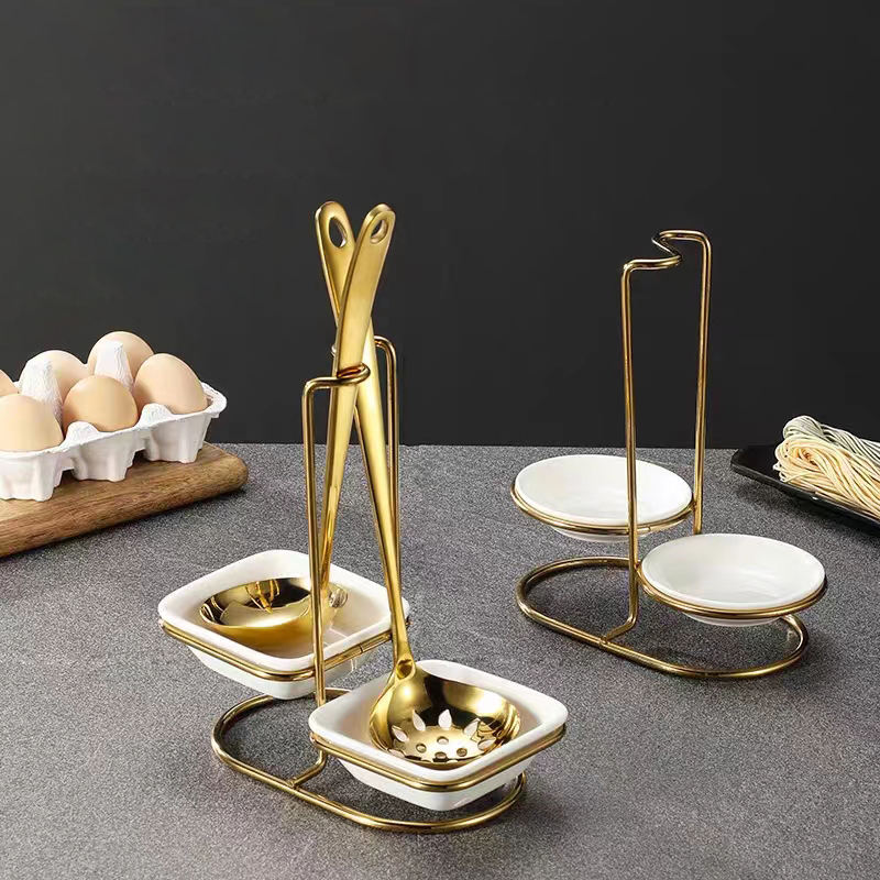 Hot Sale Ceramic Small Bowl Dining Table Spoon Holder Metal Rack Multifunctional Kitchen Spoon Ceramic Spoon Holder