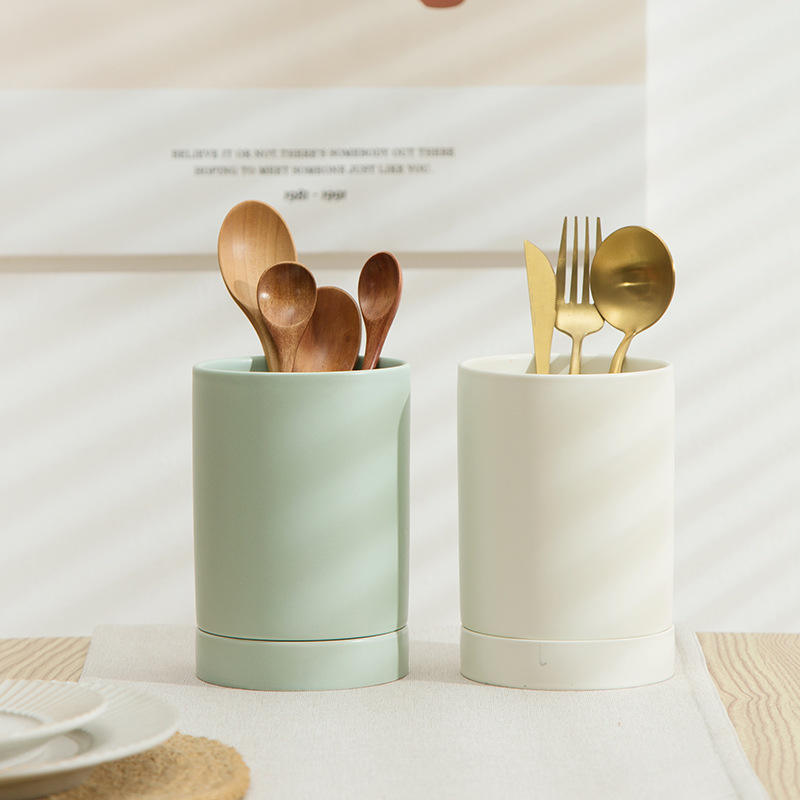 2025 Ceramic Custom Logo Kitchen Tools Cylinder Porcelain Cutlery Holder Wholesale Chopsticks Spoon Luxury Ceramic Utensil Holder