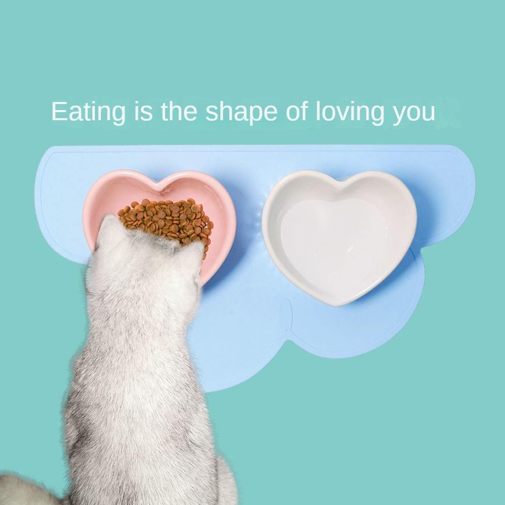 Ceramic Cat love Shape Bowl Oblique Mouth High Foot Neck Guard Food Anti-knocking Cat Accessories